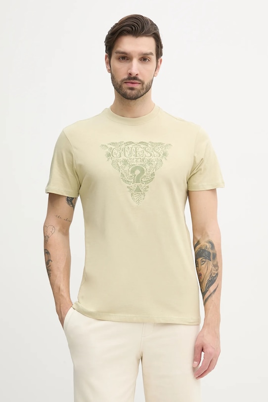 

Хлопковая футболка Guess, бежевый