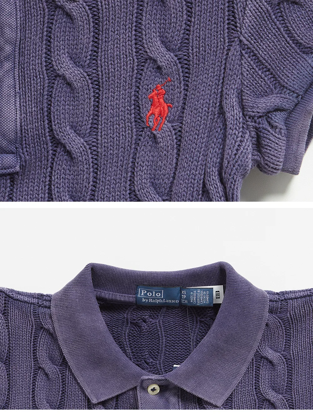 Женская вязаная рубашка-поло с косами тёмно-синяя от Polo Ralph Lauren — фото 4