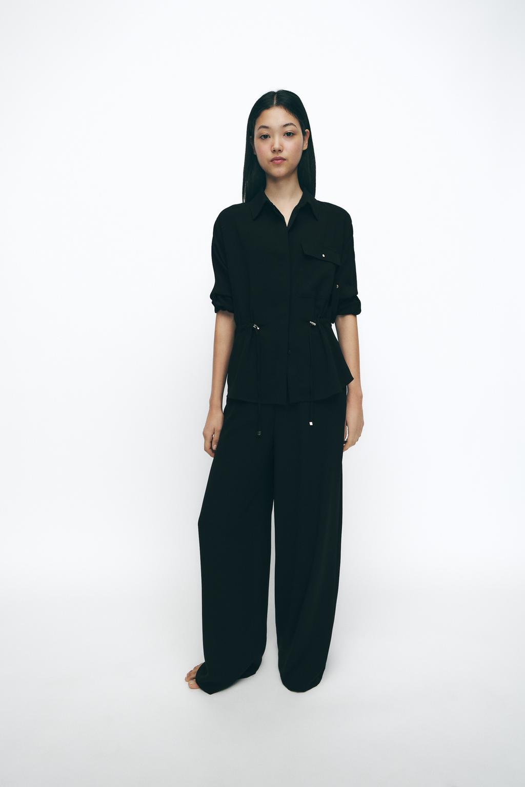 

Широкие брюки из крепа ZARA, черный