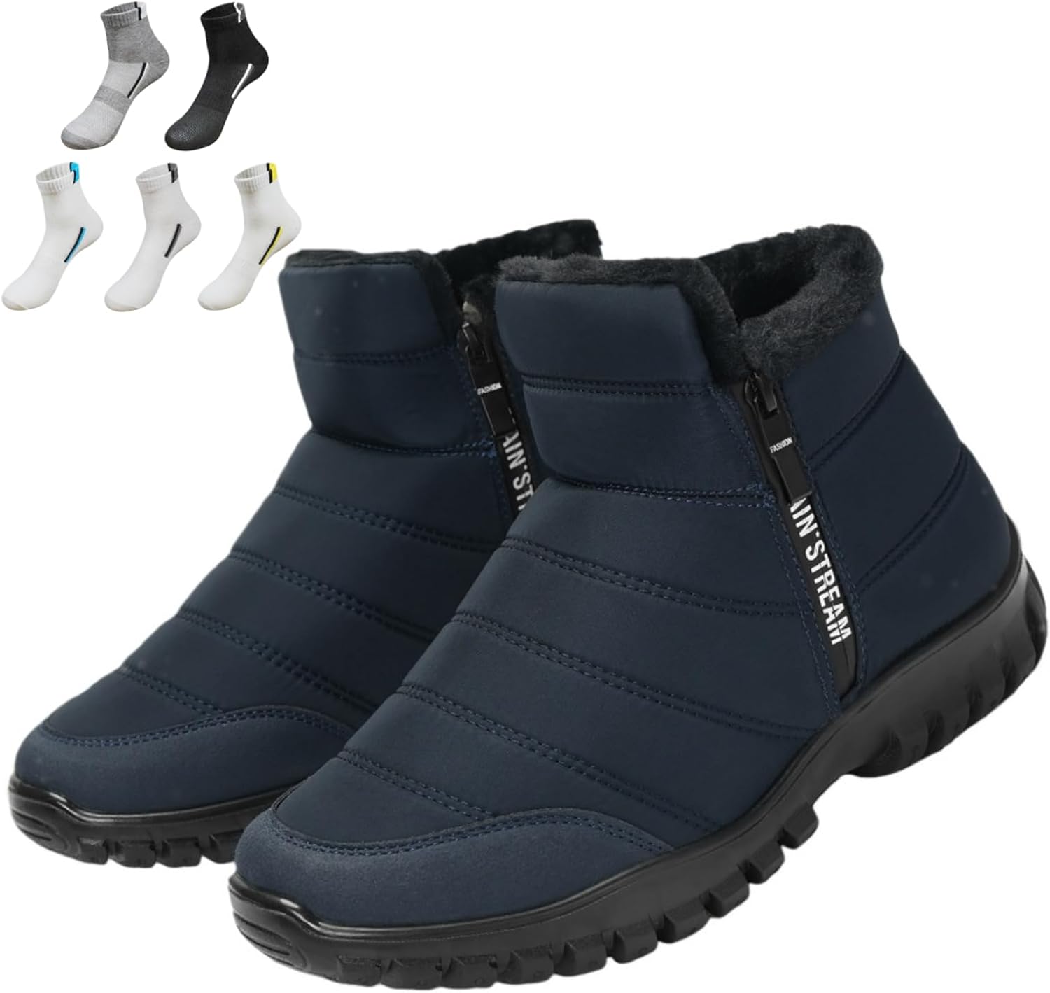 

Мужские зимние ботинки, водонепроницаемые, утепленные хлопком, на молнии, ботинки для снега до щиколотки, теплые с мягким толстым мехом, водонепроницаемые снежные ботинки Generic, синий