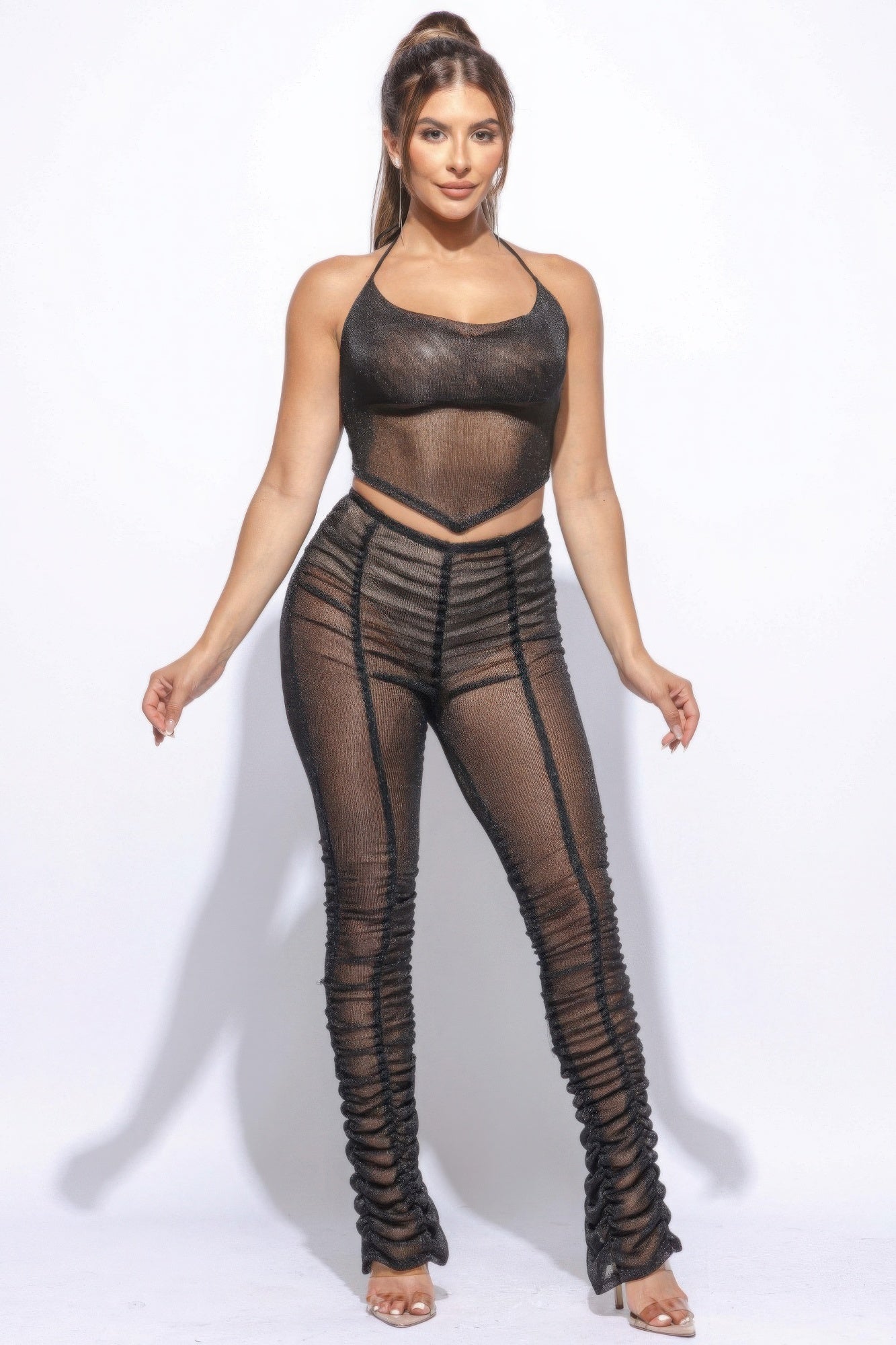 

Комплект из брюк с бретелью через шею и сборками FASHNZFAB, черный
