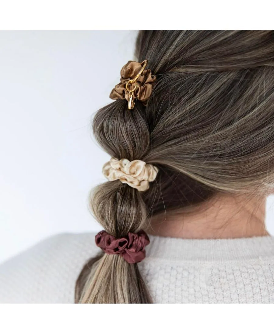 Headbands of Hope Женский набор атласных резинок для волос - верблюжий, каштановый, кремовый цвета — фото 2