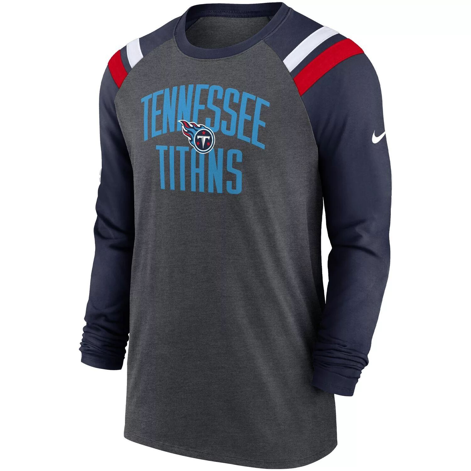 Мужская модная спортивная футболка с длинными рукавами Tennessee Titans Tri-Blend, угольно-темно-синяя спортивная футболка с длинными рукавами и регланом Nike — фото 2