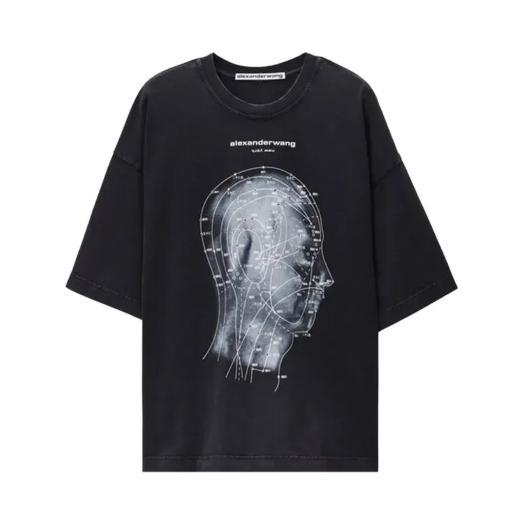 Футболка с коротким рукавом Alexander Wang Eastern Medicine Graphic Short-Sleeve Tee, цвет «Washed Black»