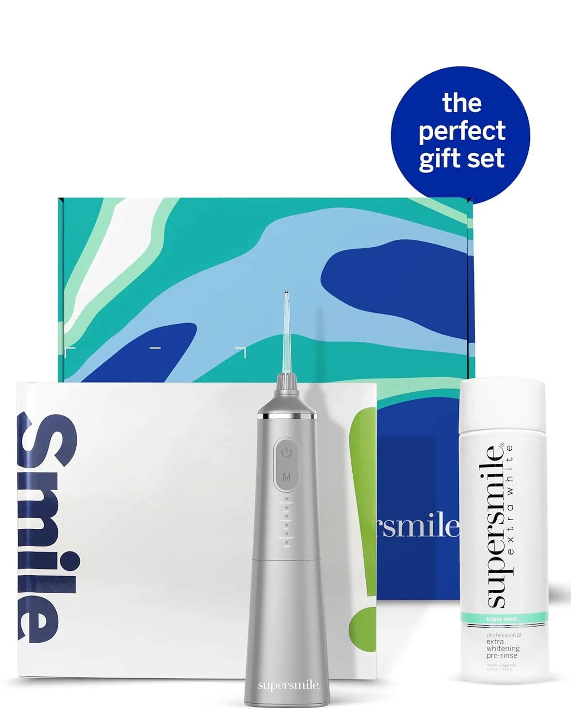Supersmile Frosted Premium Self-Care Kit - отбеливающий ополаскиватель Extra Whitening Pre-Rinse 473 мл, профессиональный ирригатор Zina Water Flosser и Smile Book - отбеливает зубы в труднодоступных местах и поддерживает здоровье десен — фото 2
