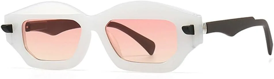 

Солнцезащитные очки Polygon Cat Eye для женщин, градиентные линзы, защита от УФ-излучения UV400, модные солнцезащитные очки с заклепками MTZJH, White Pink Yellow