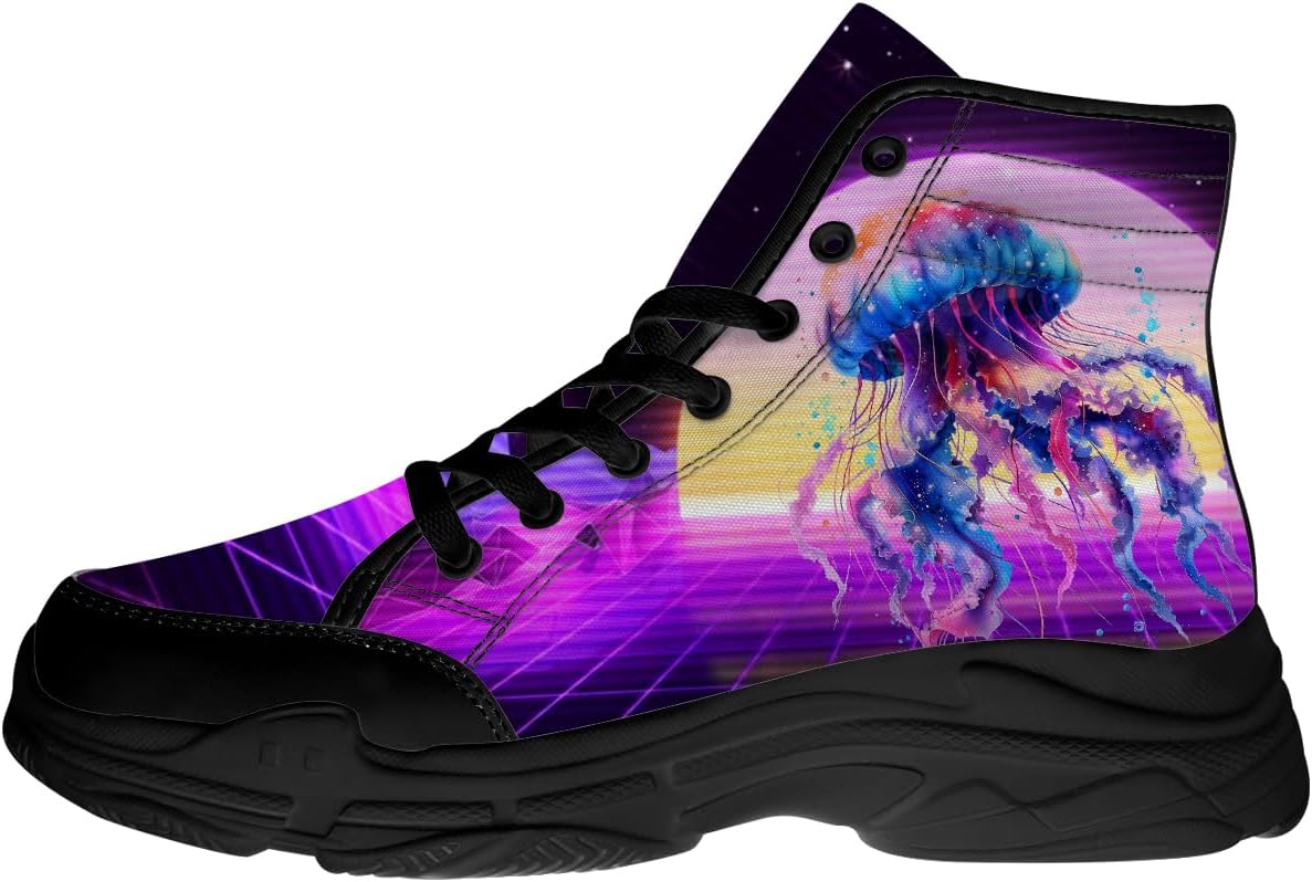 

Женские и мужские высокие кеды «Медуза», шнурованные кроссовки с 3D-принтом на платформе, подарок для нее и для него Generic, черный/фиолетовый