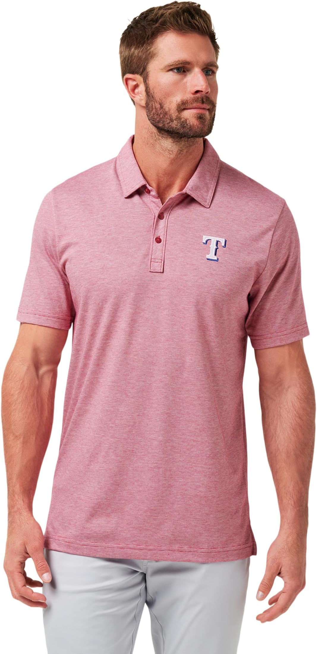 

Футболка TravisMathew Texas Rangers The Zinna Polo, цвет Heather Cardinal