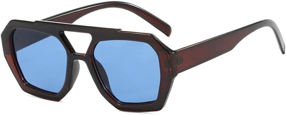 

Модные солнцезащитные очки-авиаторы для женщин и мужчин, шестиугольная квадратная оправа, толстая рамка, двойная перемычка, солнцезащитные очки BS1300 BAODAREN, Brown/Blue