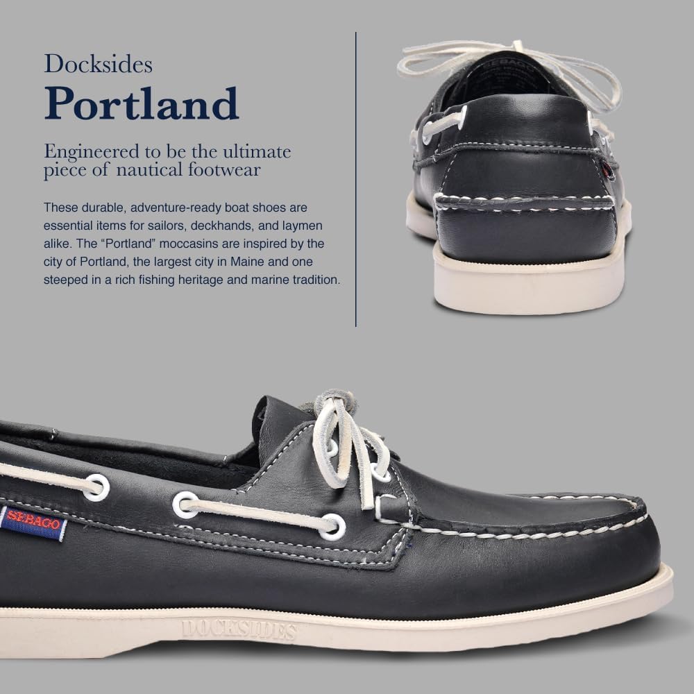 Мокасины Sebago Portland из натуральной кожи, сшитые вручную, с кожаной подкладкой и нескользящей резиновой подошвой, темно-синий — фото 4