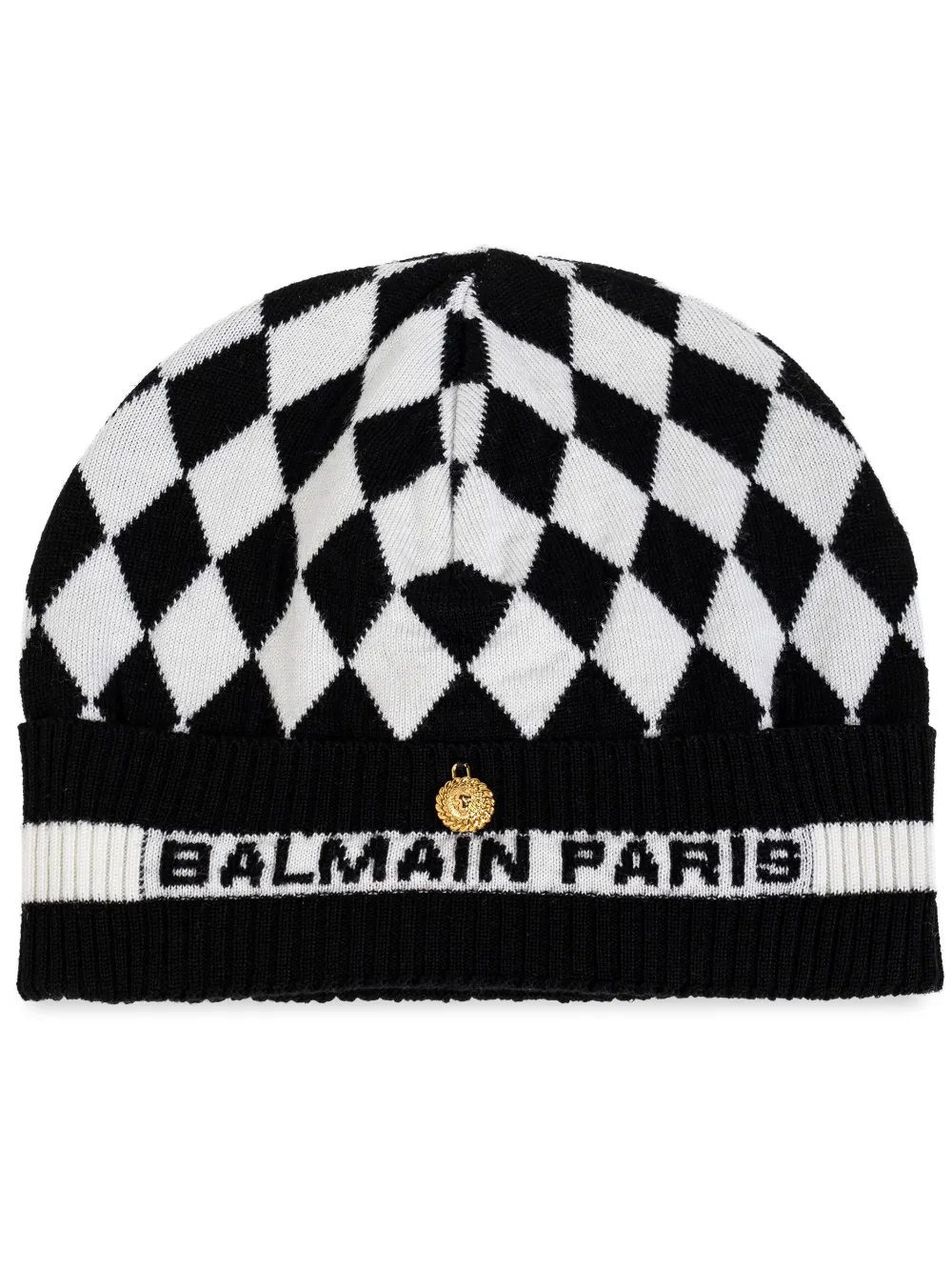 

Шерстяная шапка бини в клетку BALMAIN, черный
