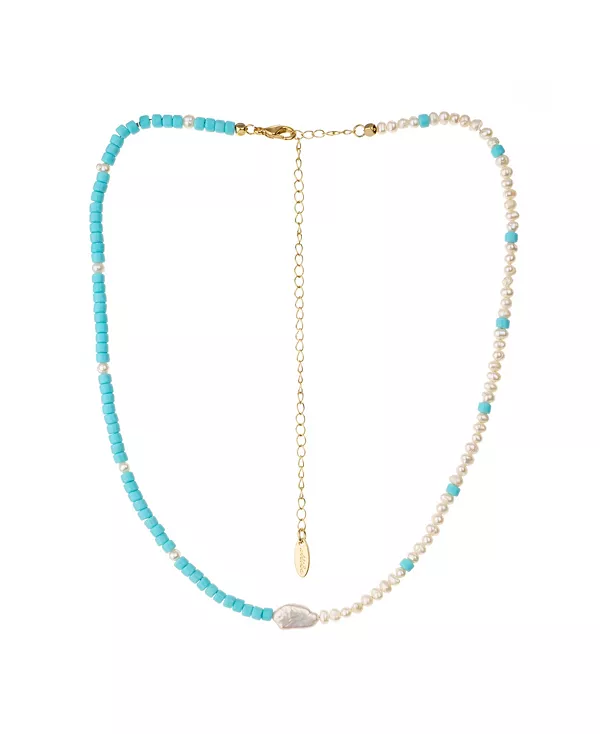 

Ожерелье из бирюзы и жемчуга для пляжного дня Ettika, gold-plated