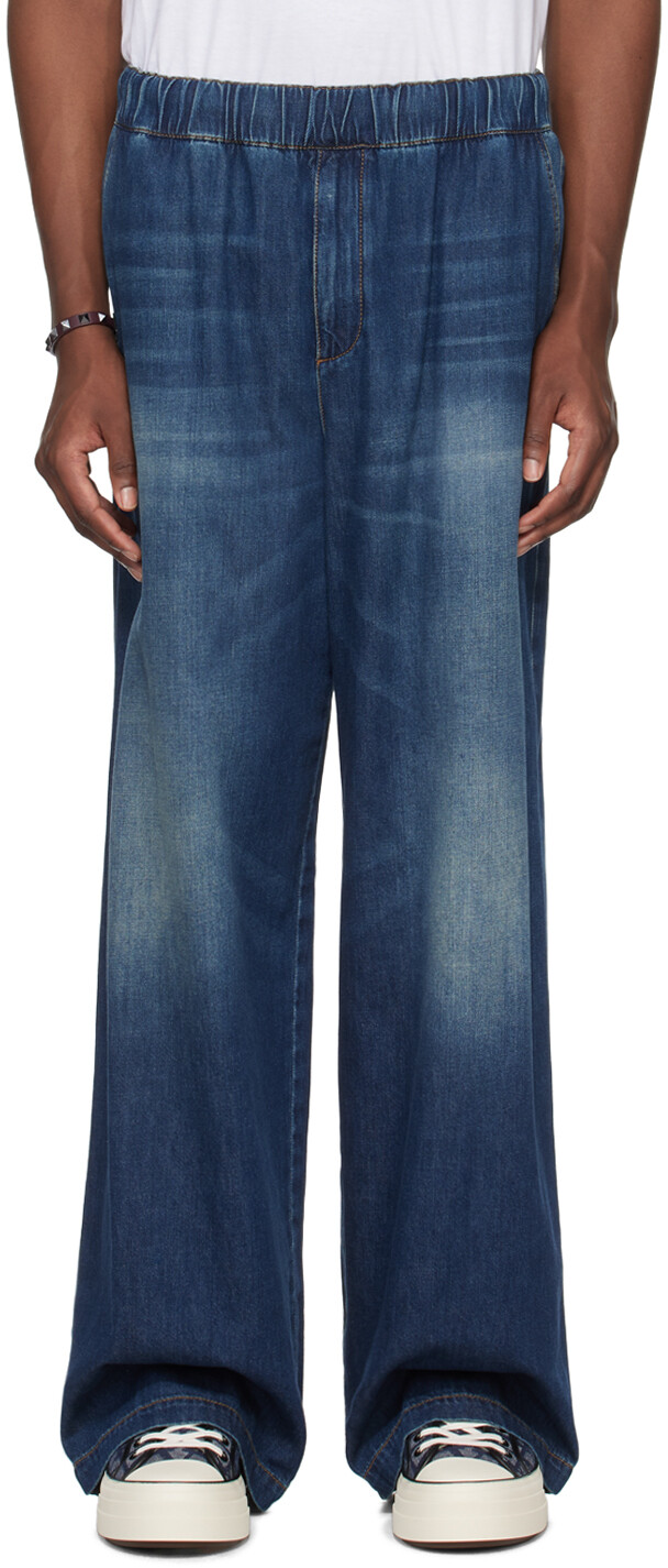 

Синие потертые джинсы Valentino, цвет Denim scuro