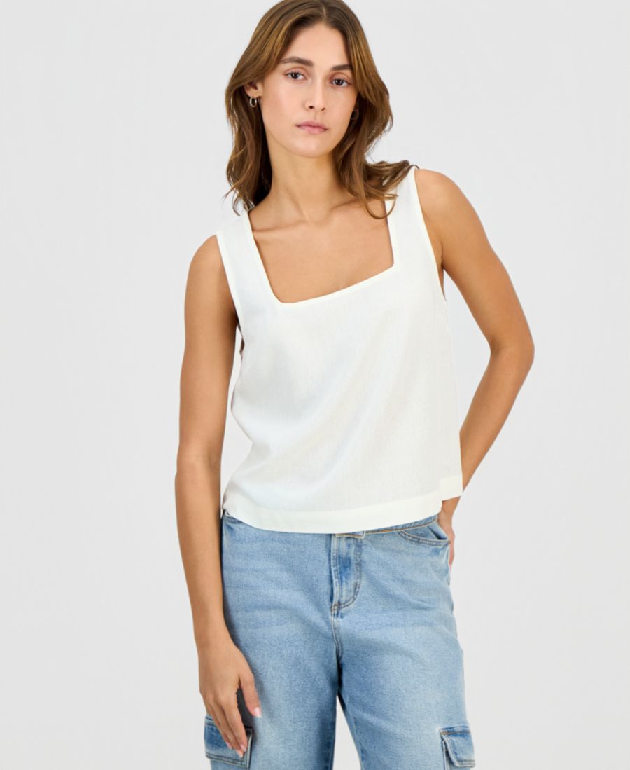 

Подростковая льняная майка с квадратным вырезом Hippie Rose, White