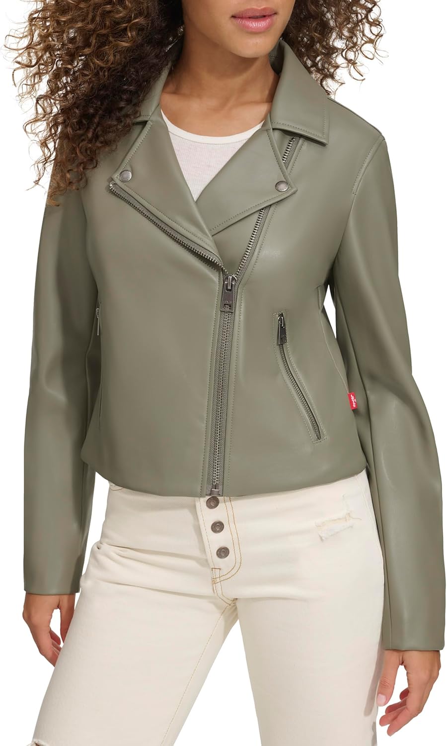 

Женская гладкая байкерская куртка Levi's из искусственной кожи (стандартные и большие размеры), Sage