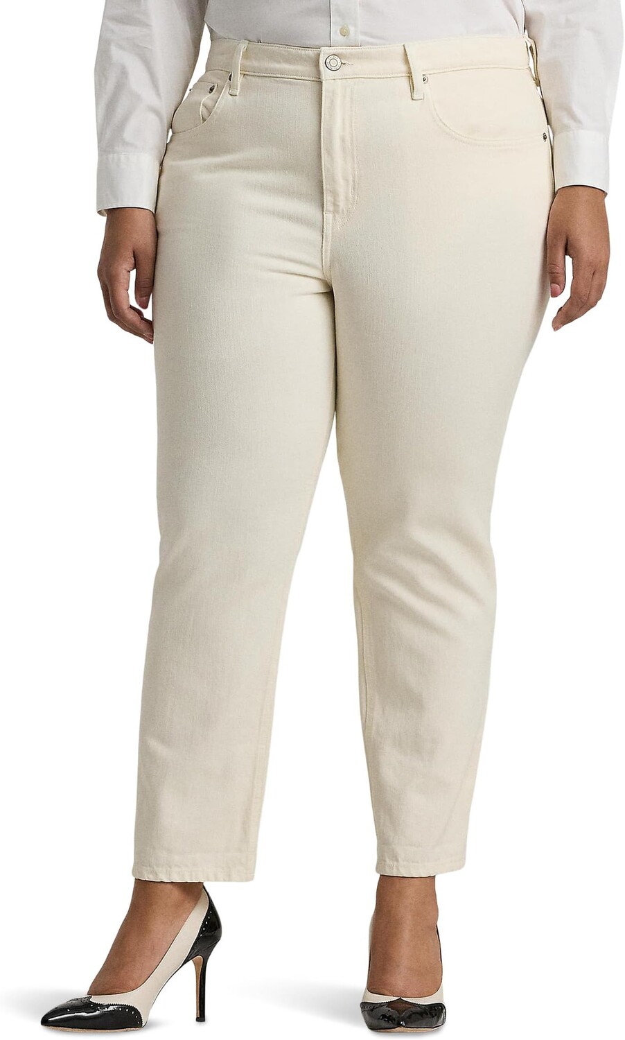 

Джинсы LAUREN Ralph Lauren Plus-Size Relaxed Tapered Ankle Jeans, цвет Mascarpone Cream Wash