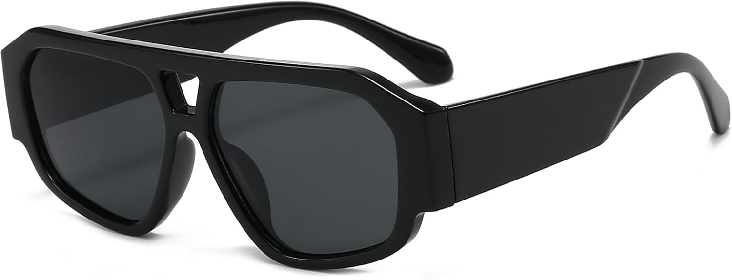 

Солнцезащитные очки YAMEIZE Retro Pilot для женщин и мужчин в стиле 70-х годов с двойной перемычкой, винтажные массивные солнцезащитные очки с защитой от УФ-излучения UV400, Black Grey