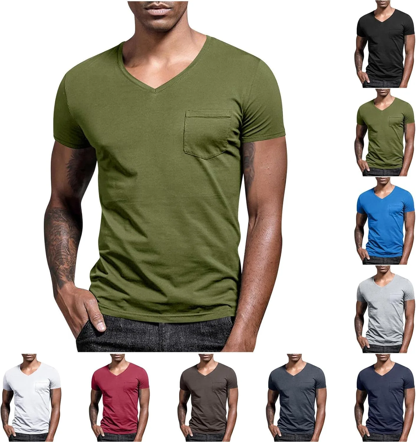 

Футболка с V-образным вырезом мужская Slim Fit с карманом FOCLMP