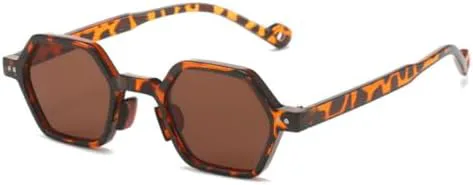 

Солнцезащитные очки в ретро-оправе для женщин и мужчин, многоугольные солнцезащитные очки, модные очки для вождения, защита от УФ-излучения UV400 MTZJH, Leopard Tea