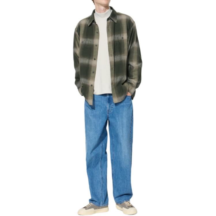 

Мужская рубашка цвета темной оливы UNIQLO, темно-оливковый