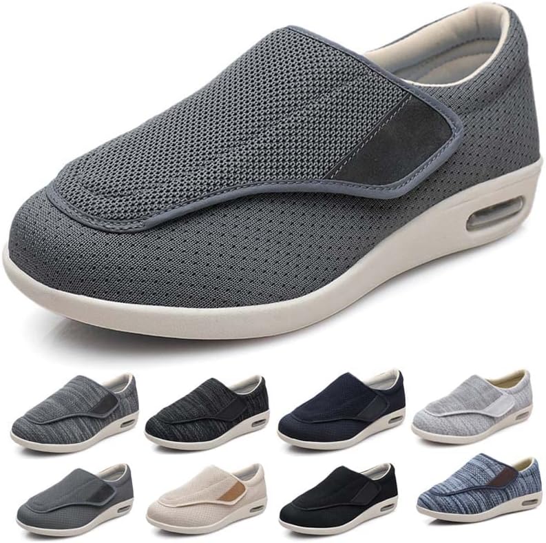 

Женские кроссовки для ходьбы с поддержкой свода стопы, регулируемой застежкой, дышащие, легкие, с широкой платформой, противоскользящие, с воздушной подушкой для отекших ног, отеков, мужской размер 10/женский 11 Generic, серый