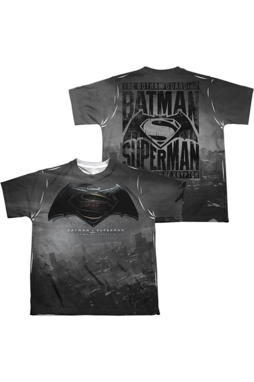 

Футболка с коротким рукавом для детей с логотипом "Бэтмен против Супермена" (принт спереди и сзади) Gildan, белый