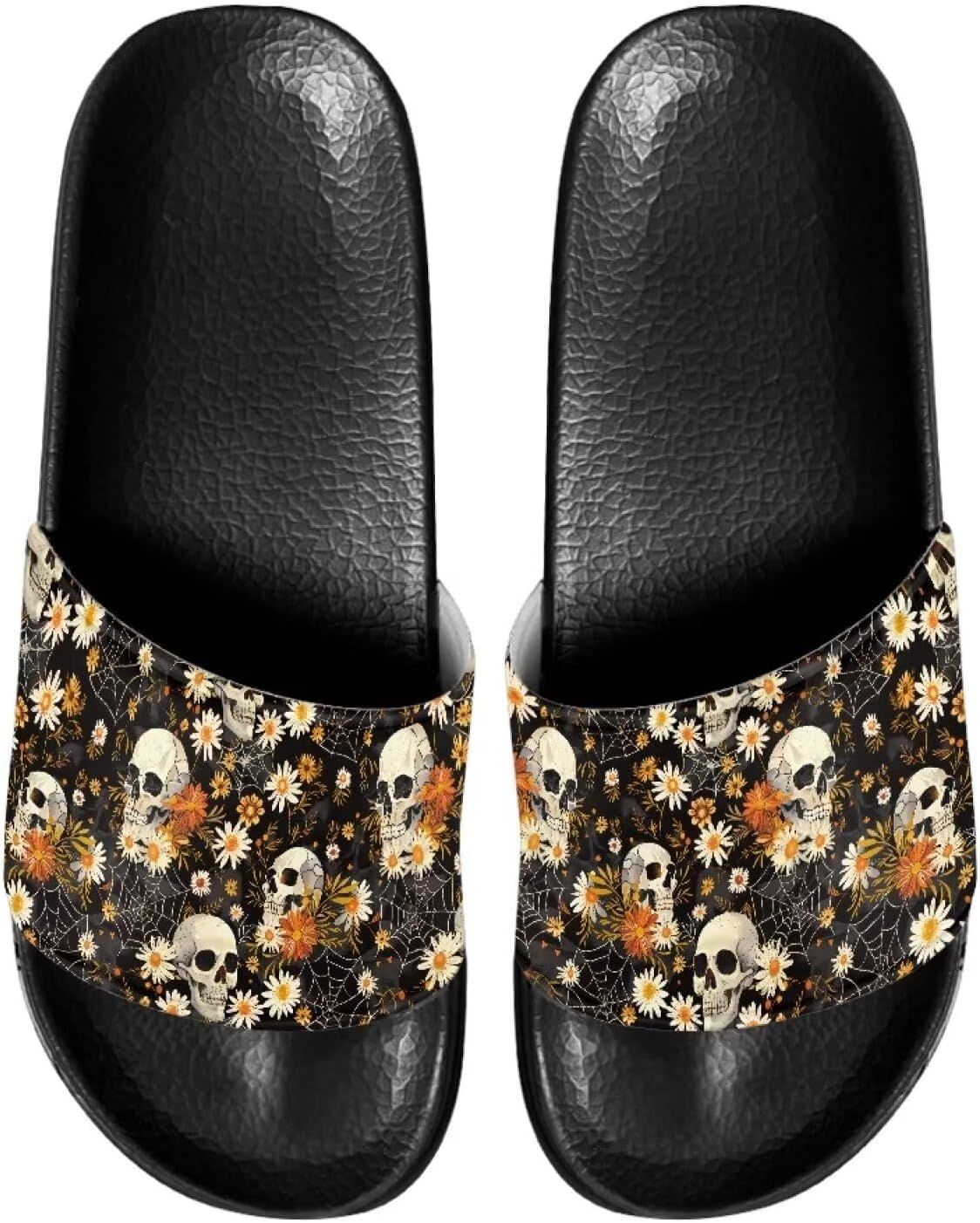 

Противоскользящие сланцы для женщин и мужчин, открытые босоножки для дома, удобные плоские шлепанцы для ванной и пляжа Annejudy, Skeleton Daisy