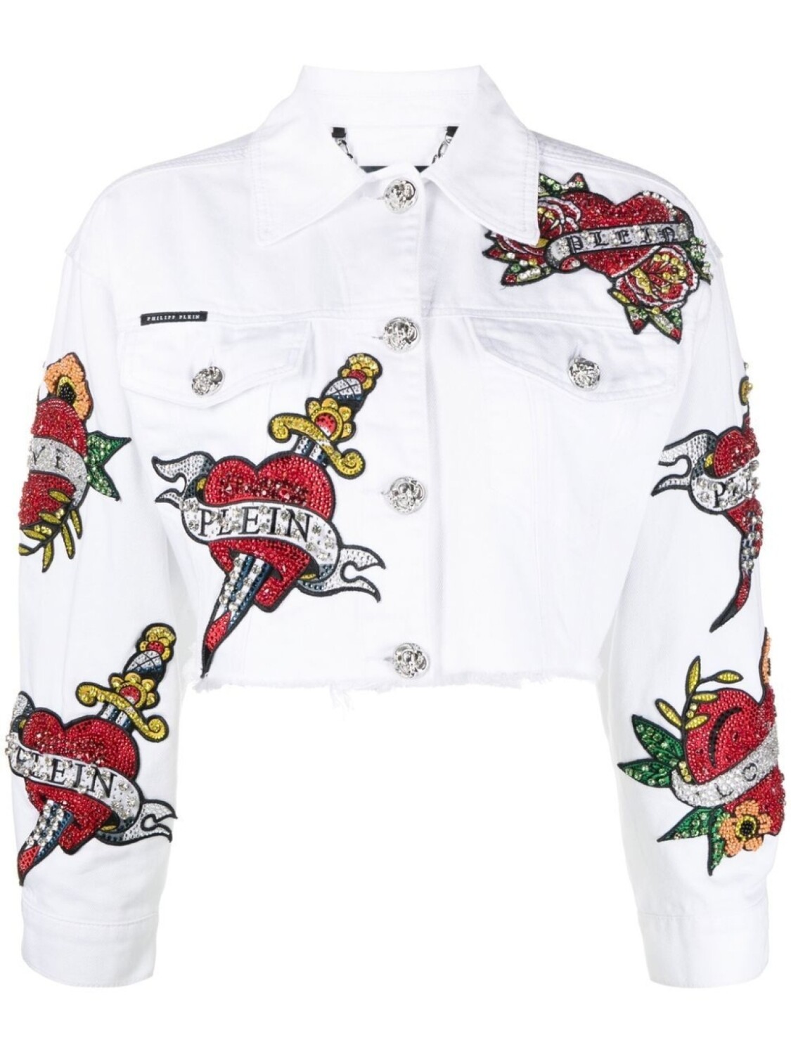 

Philipp Plein cropped Love denim jacket, белый