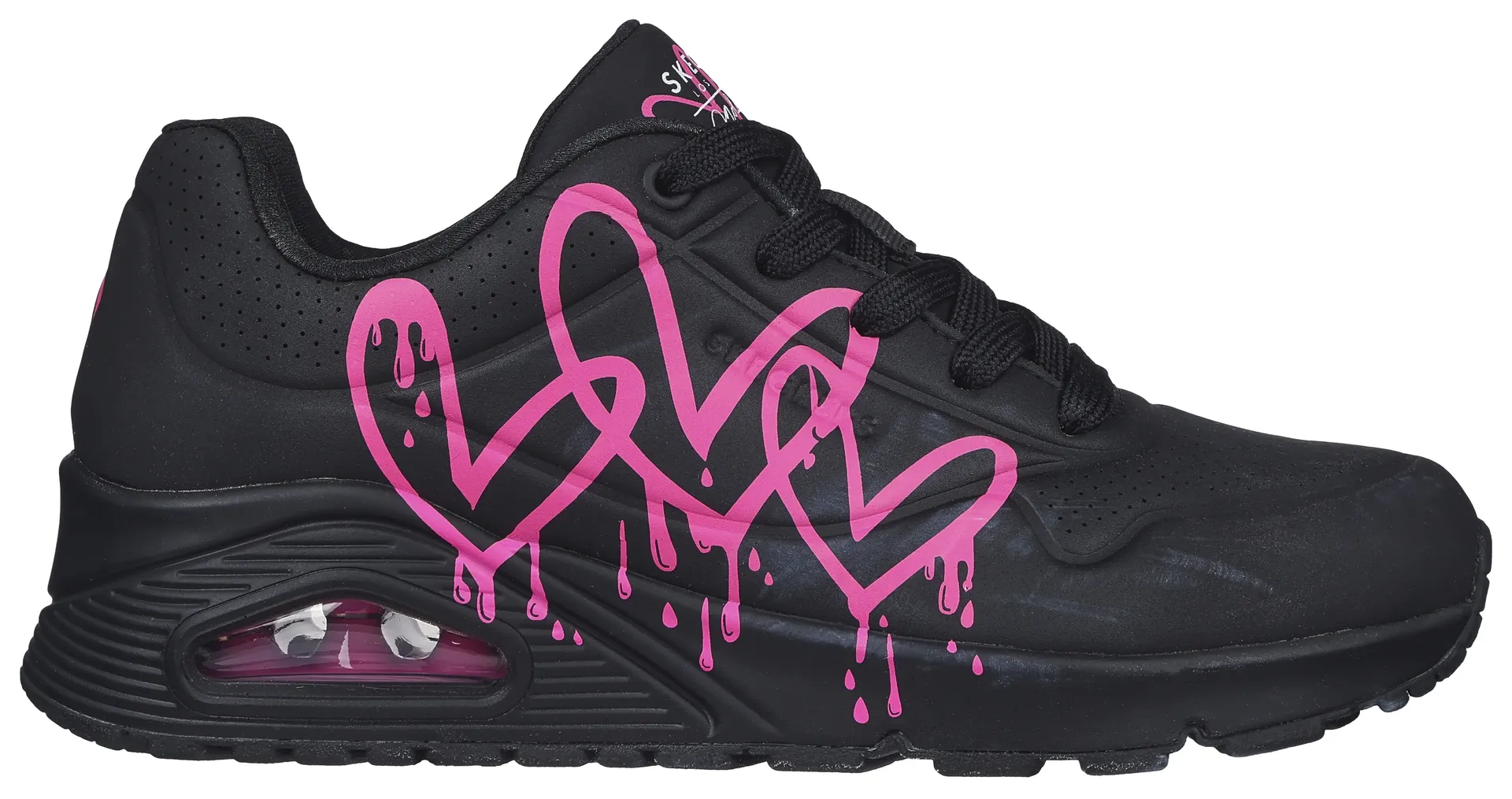 Кроссовки Skechers "UNO DRIPPING IN LOVE", с граффити в виде сердца, повседневная обувь, полуботинки, туфли на шнуровке, цвет Schwarz-Kombiniert — фото 3