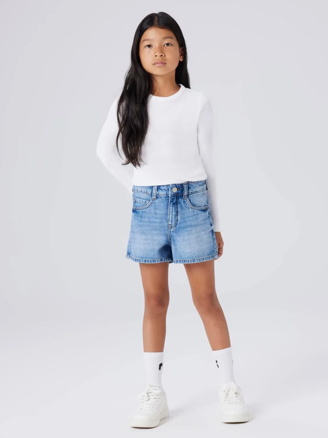 Шорты джинсовые с завышенной талией Name it, medium blue denim — фото 2