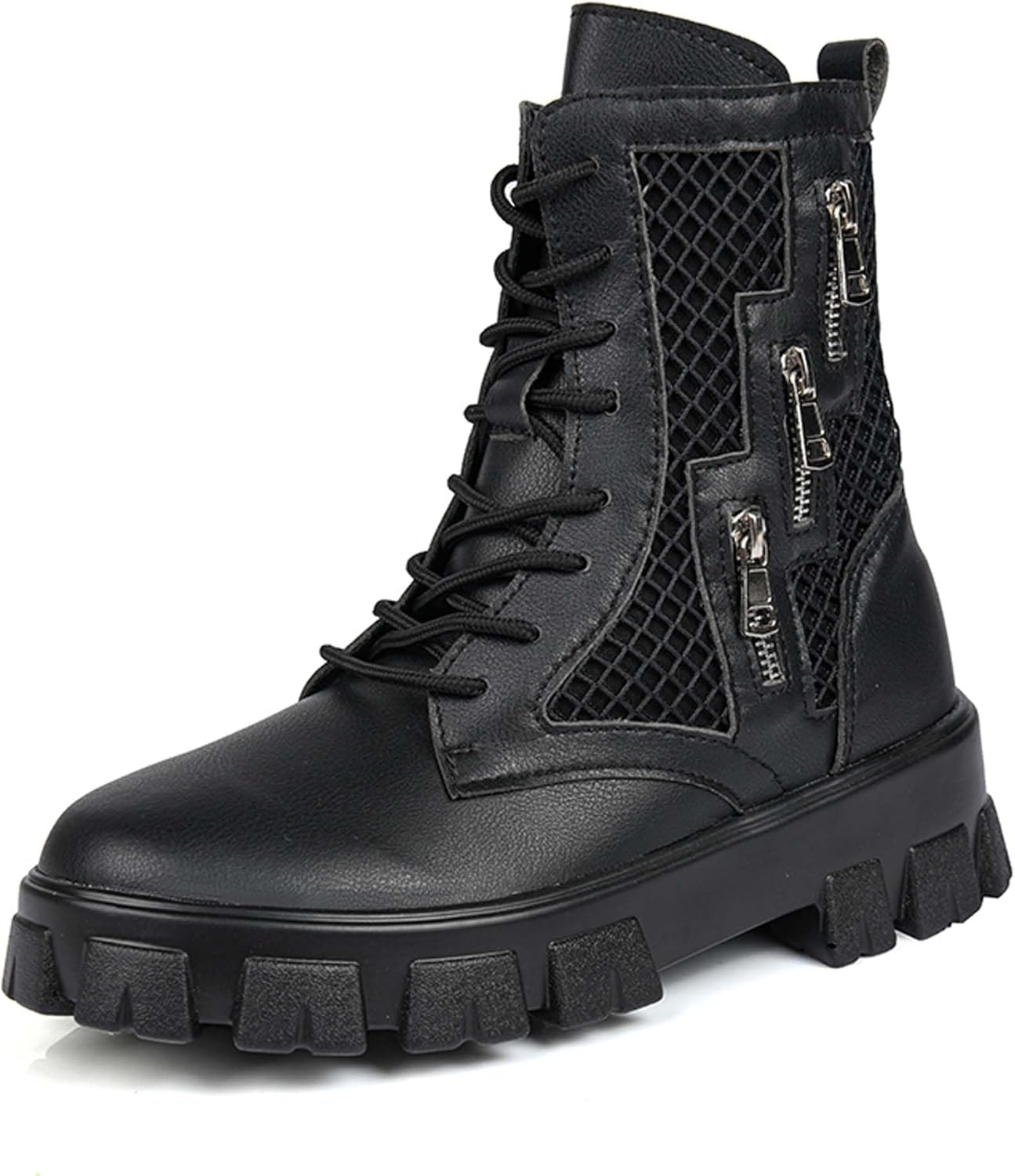 

Мужские мотоциклетные ботинки Удобные кожаные боевые ботинки Мужские ботинки на шнуровке с боковыми вырезами Дышащие велосипедные ботинки Мужские классические повседневные ботинки Dzbajrqm, черный