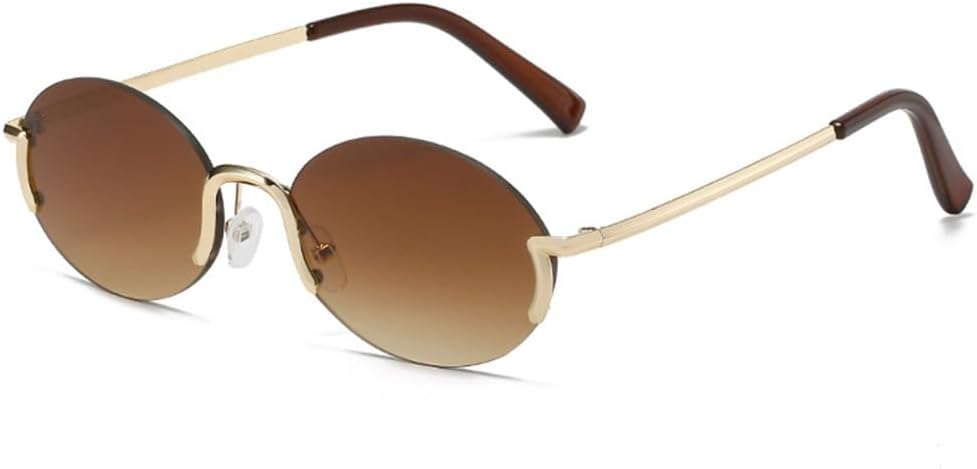 

Солнцезащитные очки для женщин 2027 года, летние, без оправы, винтажные, золотистая оправа, овальные, модные, розовые, для женщин, защита от ультрафиолета UV400 MTZJH, Tea