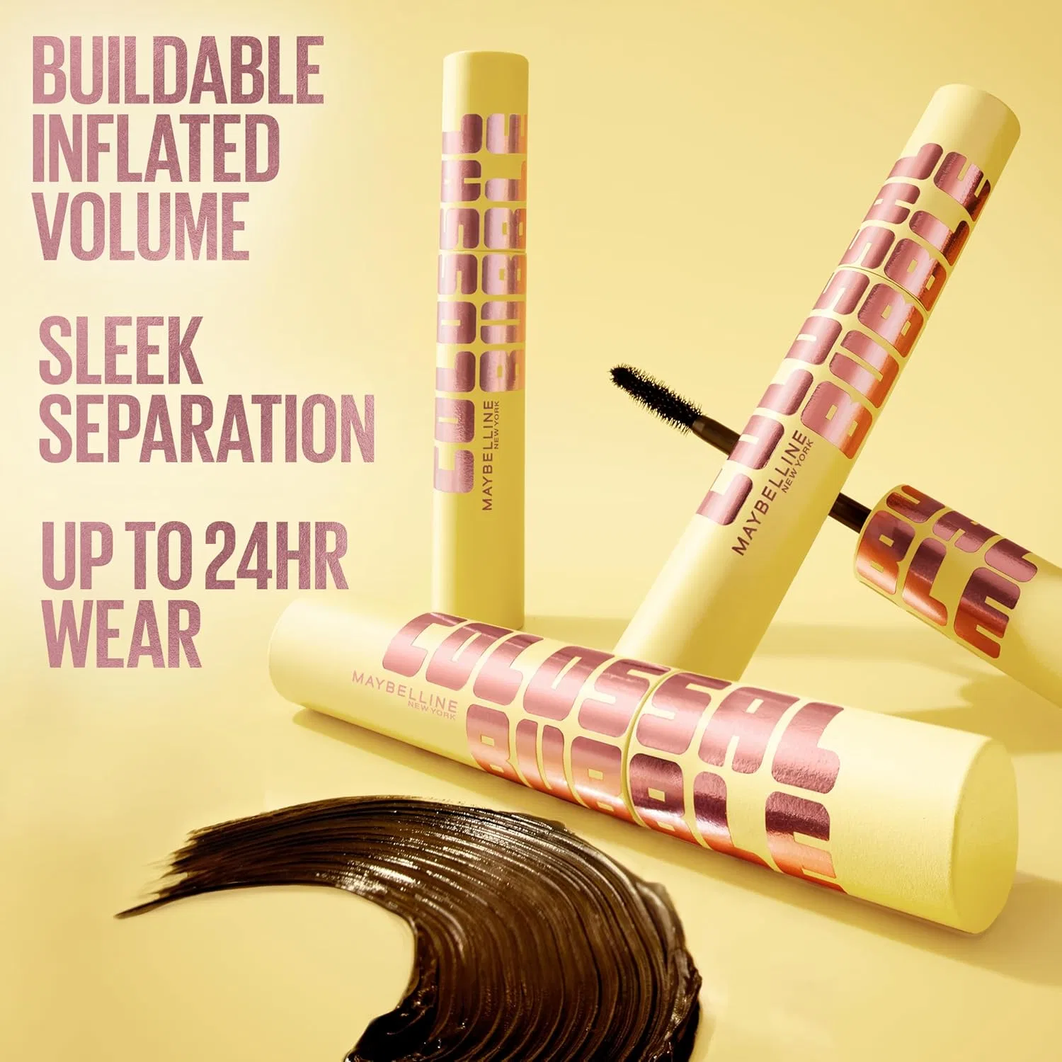 Тушь для ресниц объемная Maybelline The Huge Bubble Washable, коричнево-черная, 1 шт — фото 3