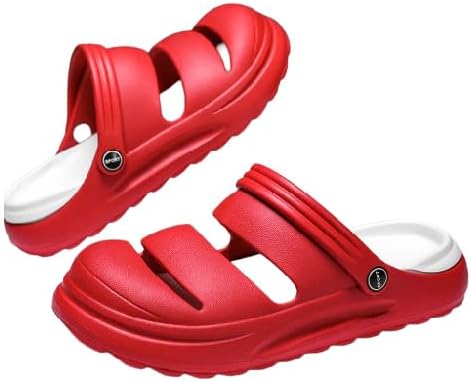 

Женские и мужские сабо с поддержкой свода стопы, садовые туфли на скользящей подошве, сандалии с амортизирующей стелькой при плантарном фасциите, нескользящие пляжные шлепанцы с съемными стельками для улицы и дома Bydzkj, красный