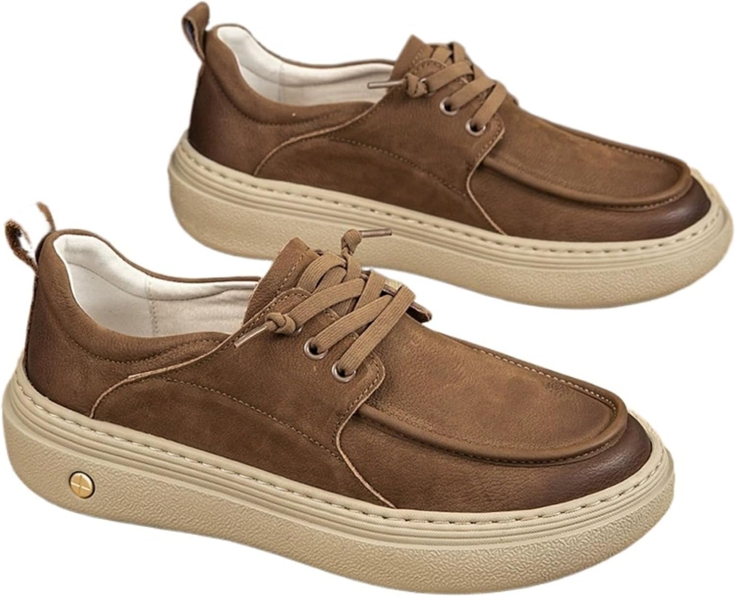 

Мужские кожаные лоферы на платформе, мокасины из искусственной замши с хорошей поддержкой свода стопы, удобные, на толстой нескользящей подошве, широкий низкий верх Crossbaby, коричневый