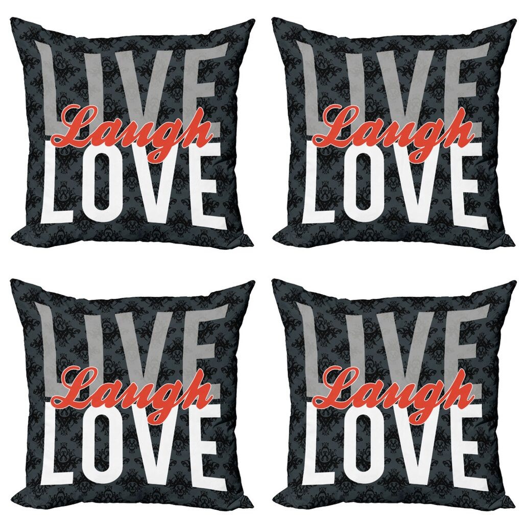 

ABAKUHAUS Live Laugh Love Набор чехлов для подушек (4 предмета), античный дамасский узор, современная двусторонняя цифровая печать, 50 см x 50 см, многоцветный