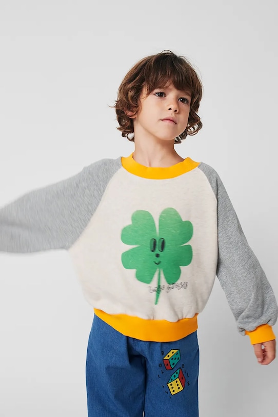 

Детская хлопковая толстовка Lucky Clover Bobo Choses, серый
