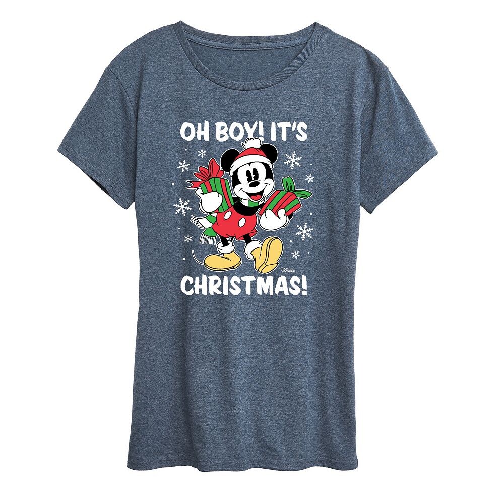 

Женская футболка с рисунком Микки Мауса Disney's Oh Boy It Christmas Licensed Character, цвет Heather Blue