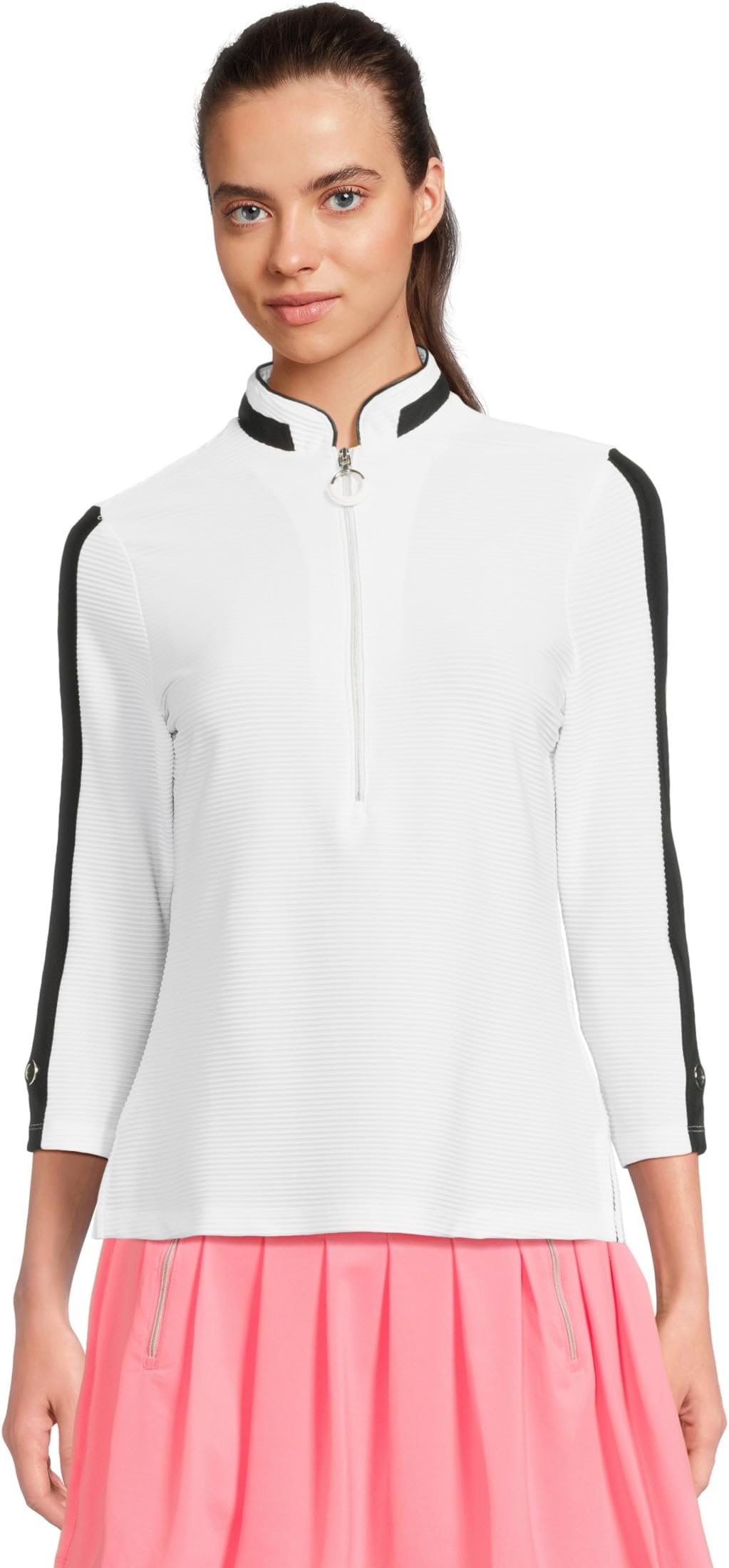 

Женский текстурированный топ с оттоманкой, рукавами 3/4 и молнией 1/4 Jamie Sadock, Sugar White