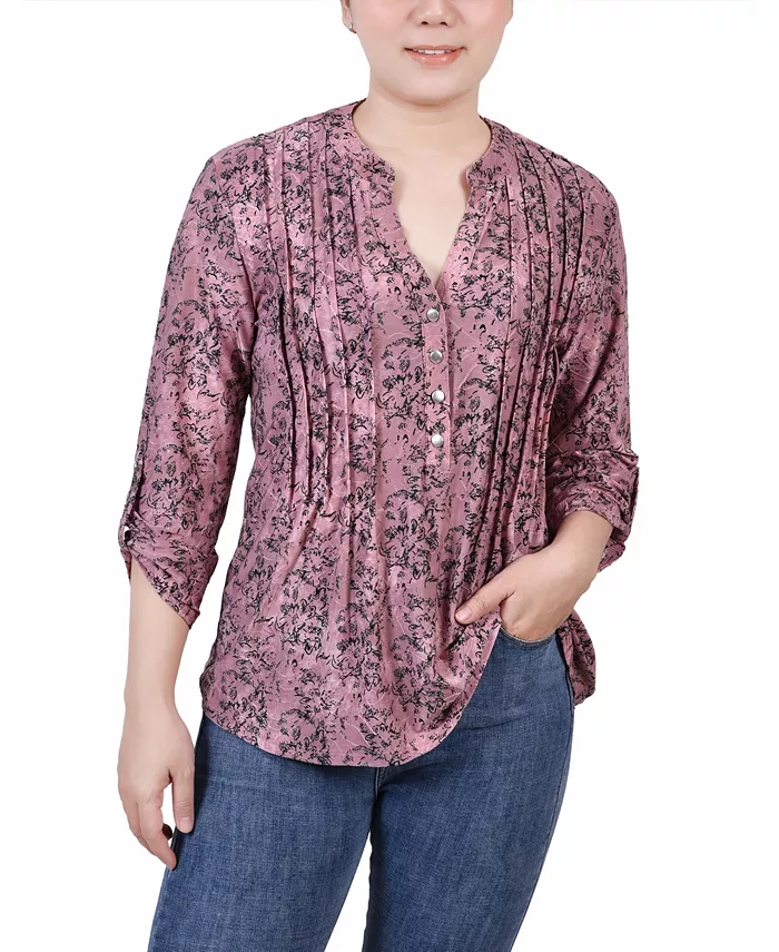 

Укороченный топ с рукавами 3/4 и печатным принтом в складку NY Collection, мультиколор