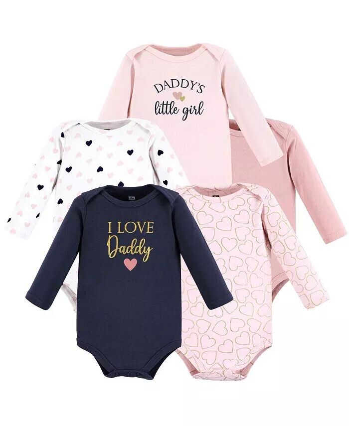 

Хлопковые боди с длинными рукавами для маленьких девочек Daddy Pink Navy (5 шт.) Hudson Baby, розовый