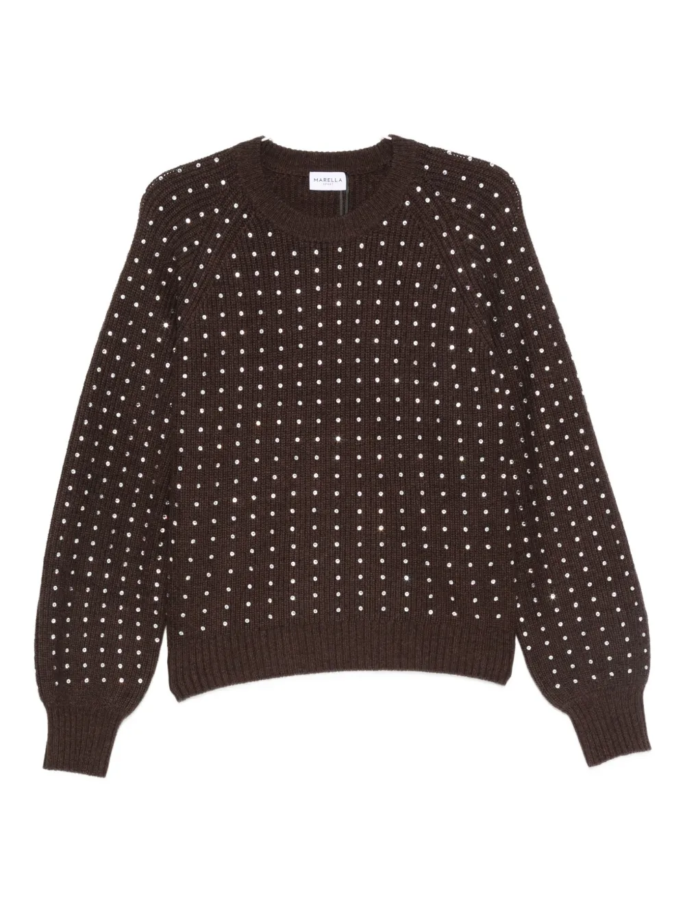 

Свитер с круглым вырезом и декоративной отделкой Marella, коричневый