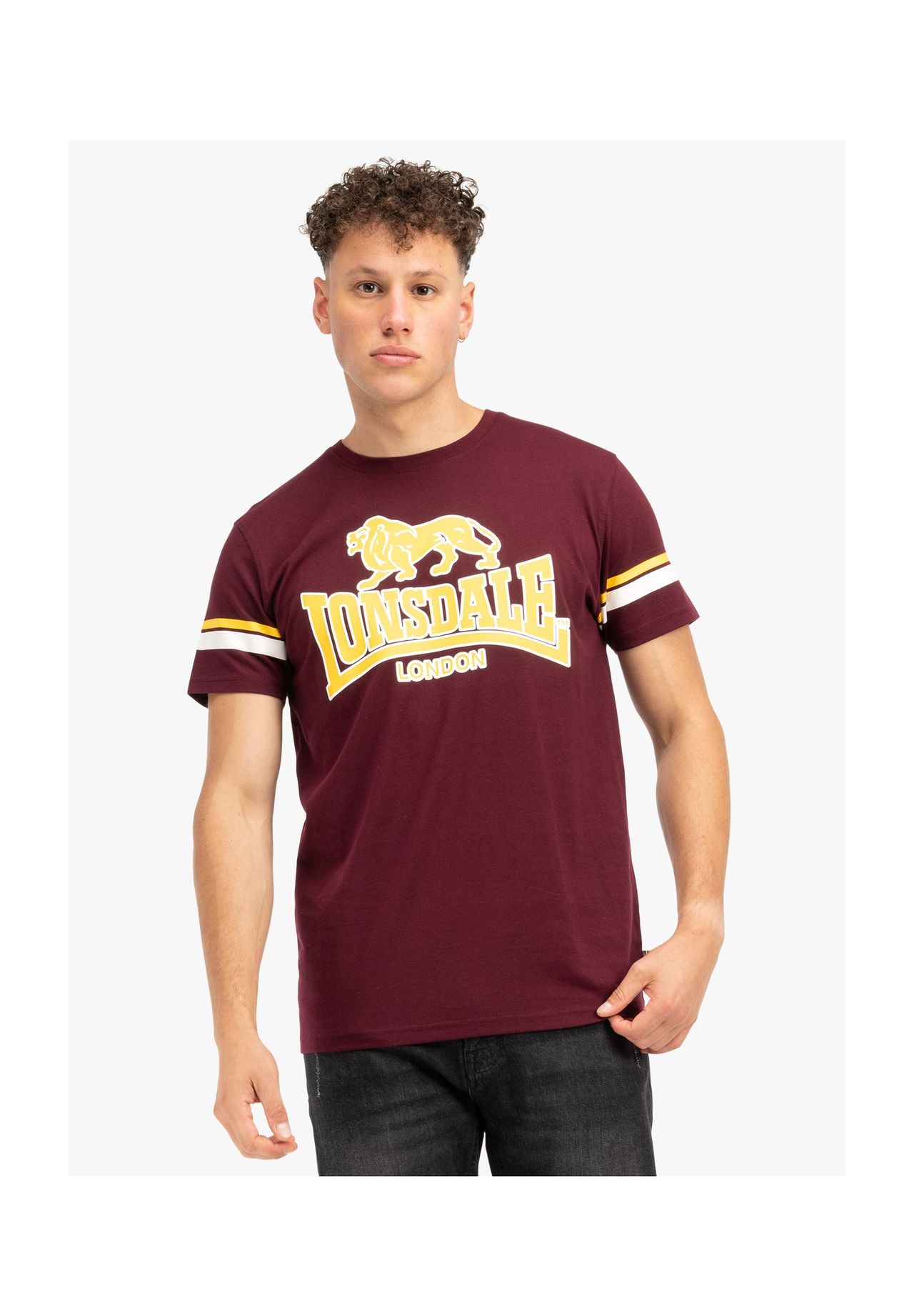 

Мужская футболка обычного кроя METHLEY LONSDALE, цвет Oxblood/yellow/white