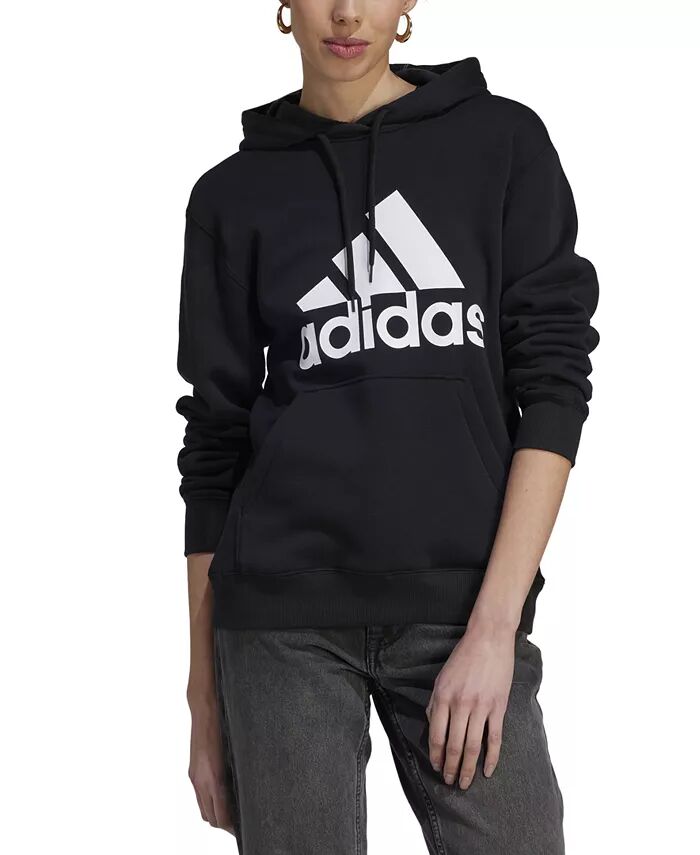

Женская флисовая толстовка с капюшоном и большим логотипом adidas, черный