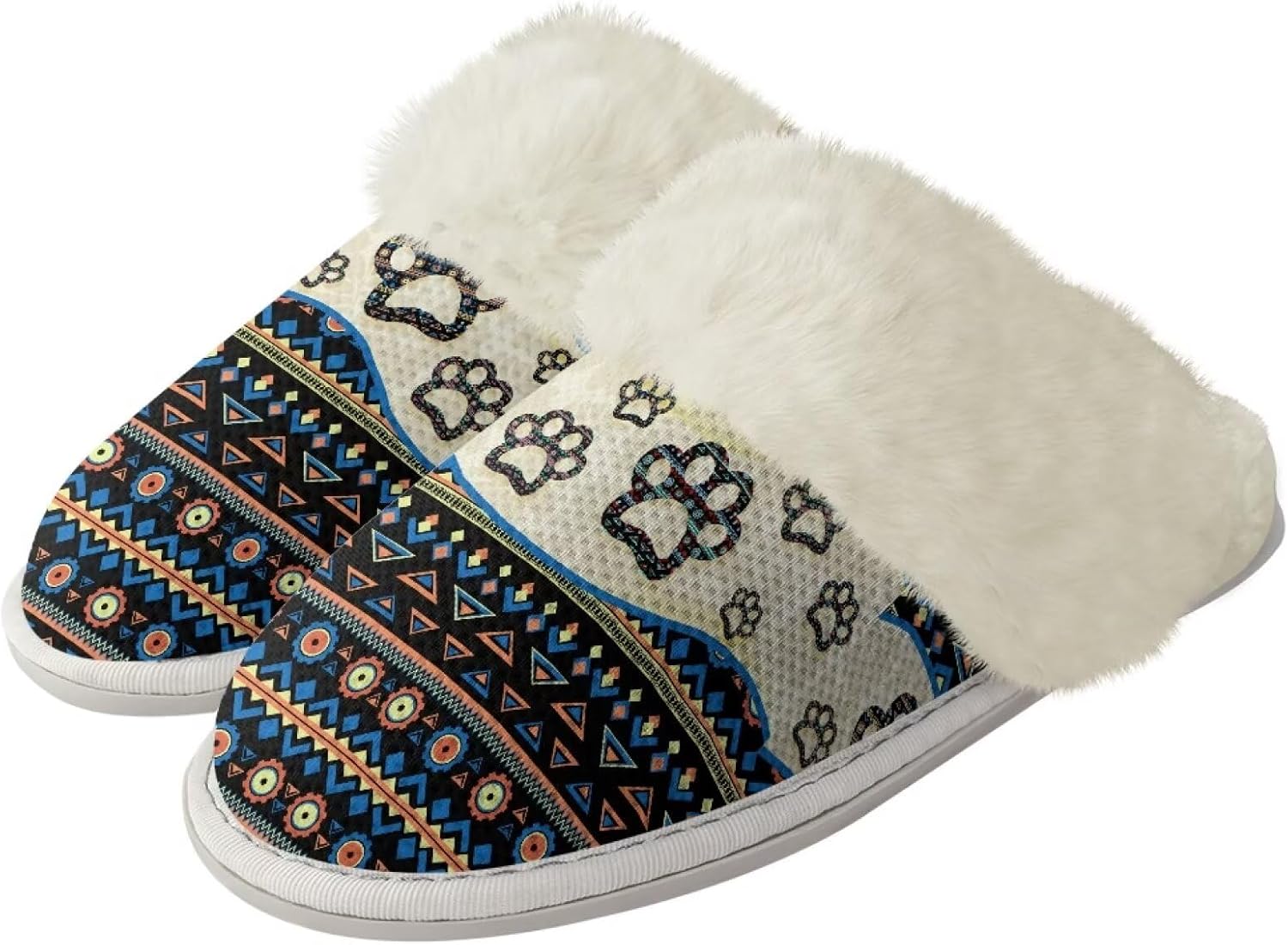 

Тапочки Watdotory для женщин и мужчин, удобные, легкие, зимние, теплые домашние тапочки унисекс, с нескользящей плюшевой подошвой, для ванной, отеля и дома, с резиновой подошвой, Aztec Western Dog Paw