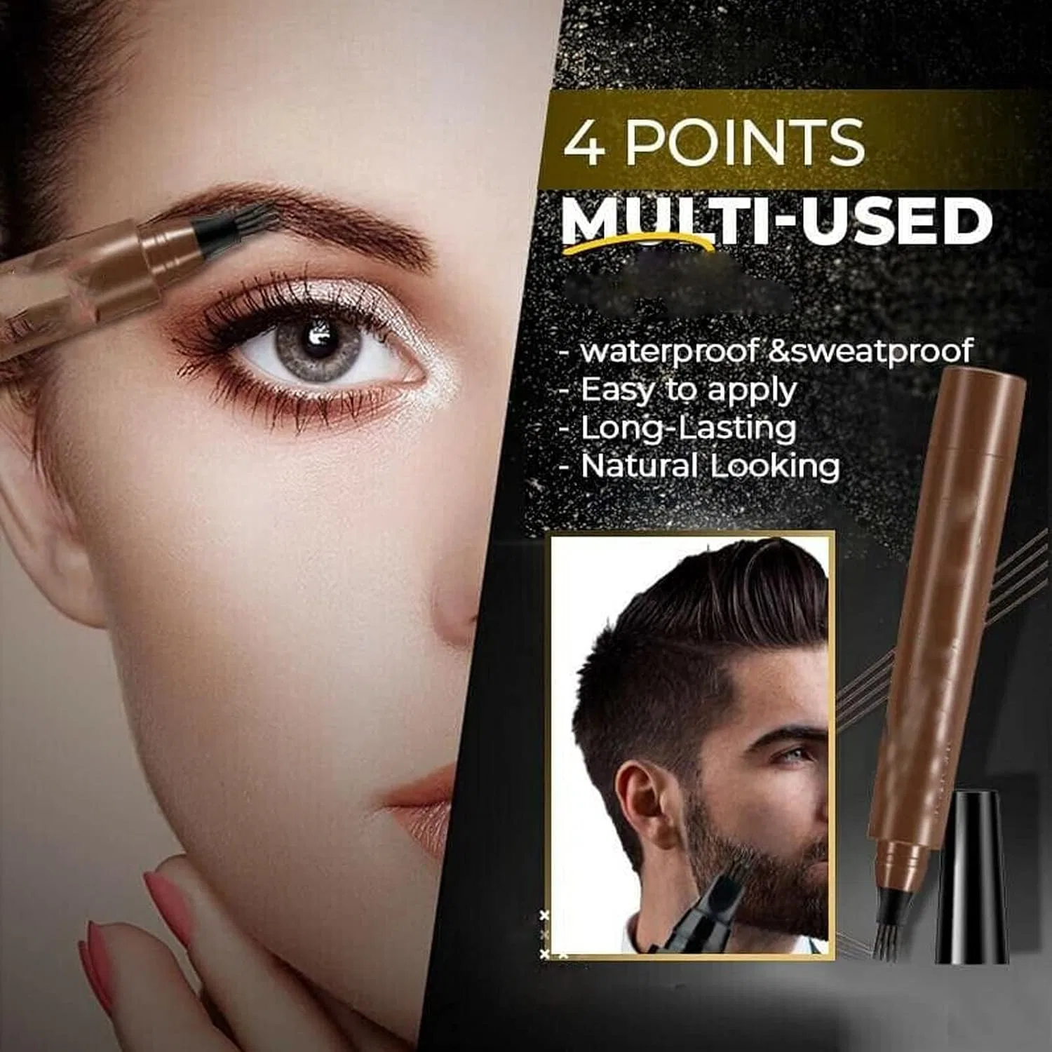 Водостойкий карандаш для бровей и бороды «Magic Eyebrow Enhancing Pen» от Nexavale Pelinuar, Black — фото 2