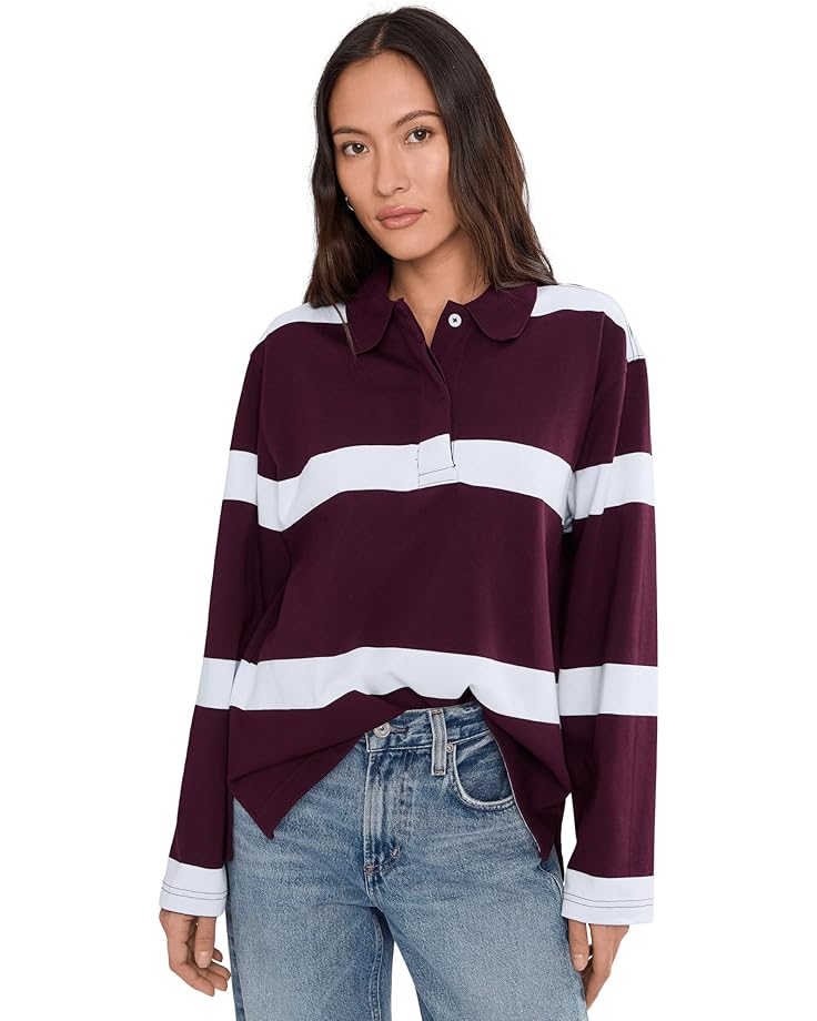 

Женская повседневная хлопковая поло Madewell Casual Cotton Polo, Oversized Rugby Stripe Dark Pom