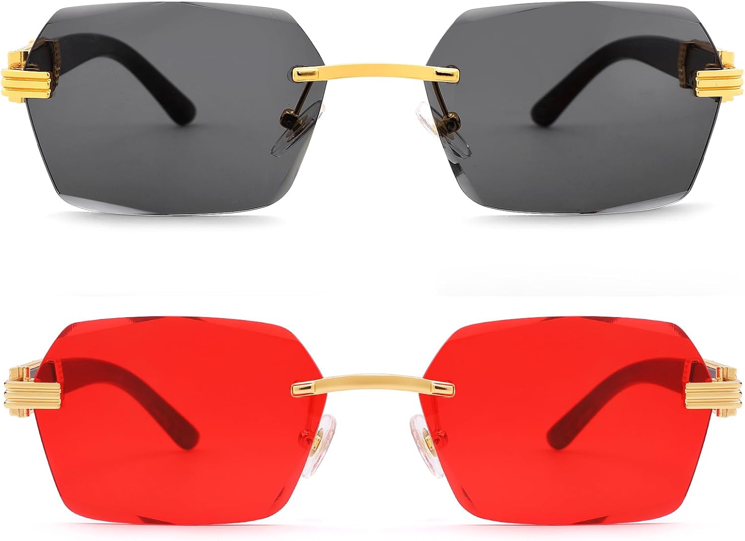 

Солнцезащитные очки Pro Acme без оправы, прямоугольной формы, для мужчин и женщин, шестиугольные солнцезащитные очки, безрамочные очки в стиле Y2K, B4 2 Pack (Grey + Red)