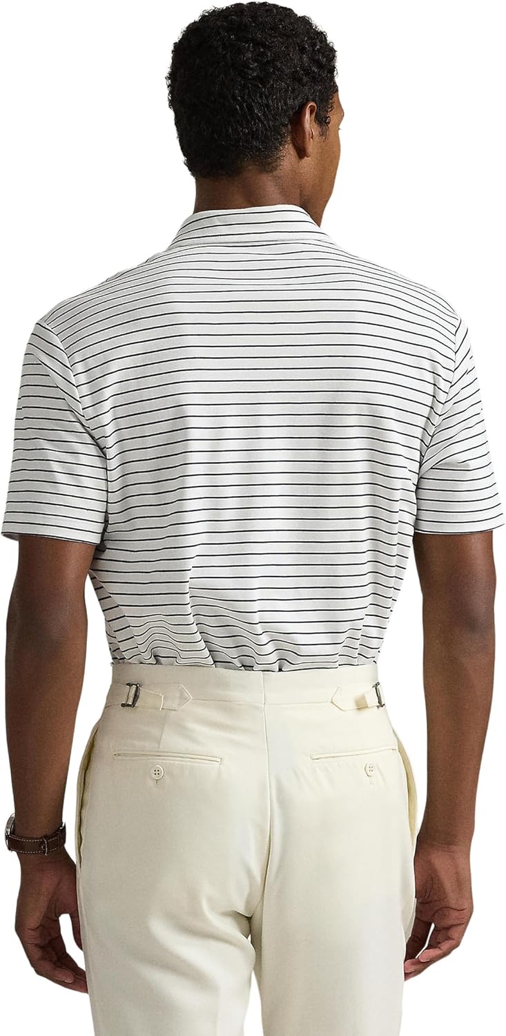 POLO RALPH LAUREN Мужская классическая поло из мягкого хлопка, White/Refined Navy — фото 2