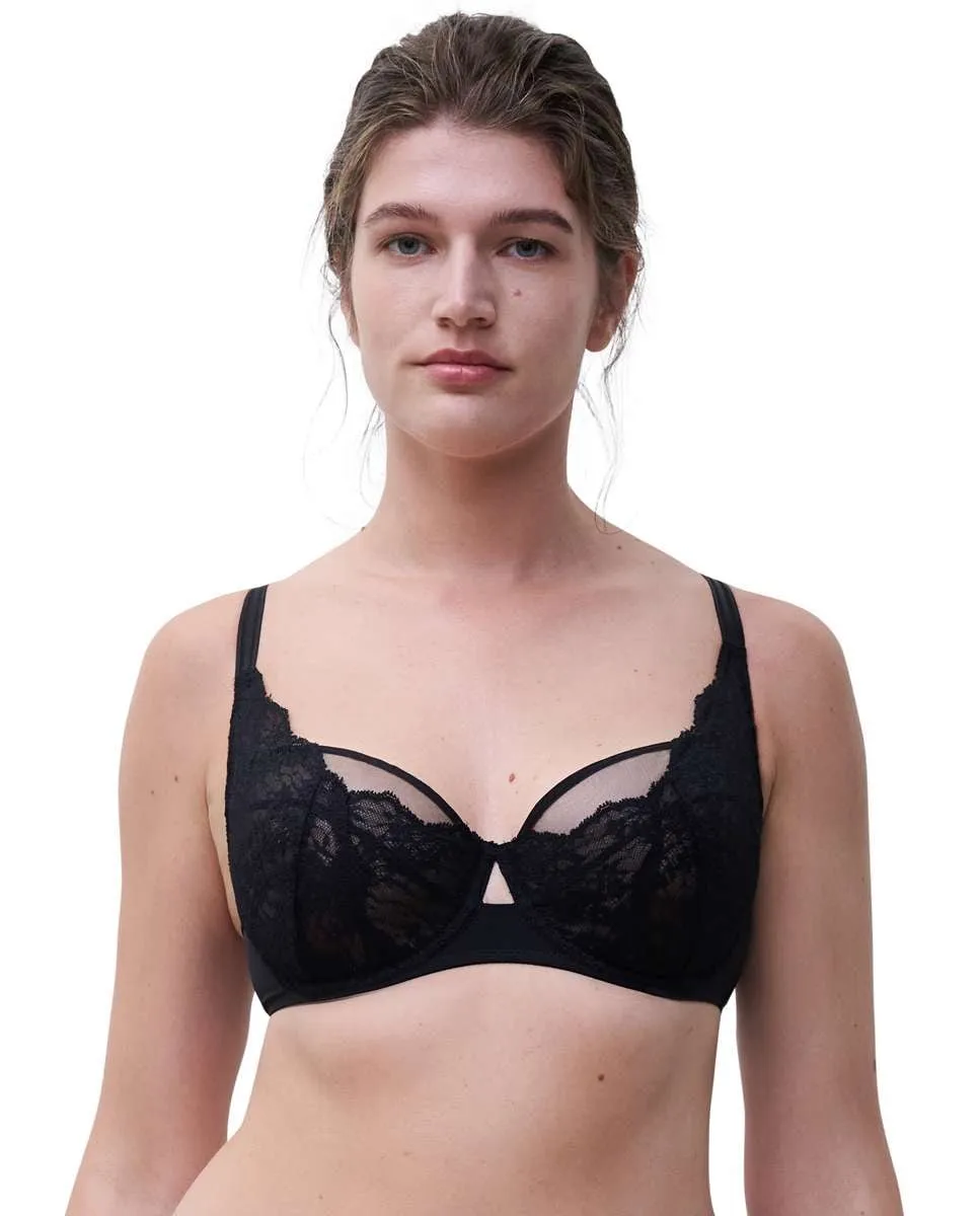 

Бюстгальтер-балконет на косточках из цветочного кружева и тюля Crush Line Chantelle, черный